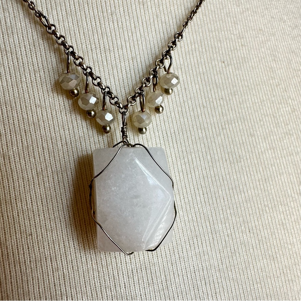 Express White Quartz Wire Wrapped Pendant Necklace – 18” w/ Extender - Picture 4 of 7